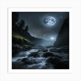 Full Moon Over A River Art Print