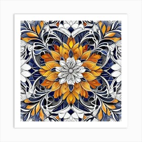 Flora orange and black Art Print