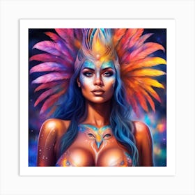 Beautiful Woman With Feathers Art Print