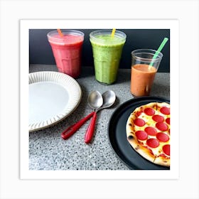 Pizza And Smoothies Art Print