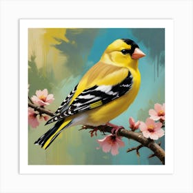 Maximalist Bird Painting American Goldfinch 1 Art Print Art Print