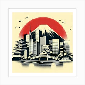 Japanese City Skyline Art Print