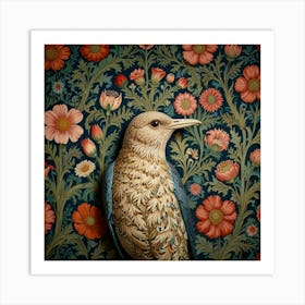 Bird On Floral Wallpaper Art Print