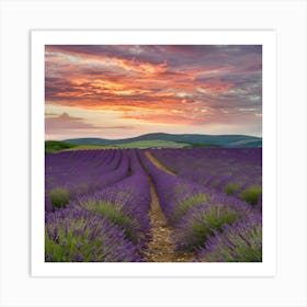 Lavender Field At Sunset Art Print