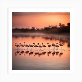 Flamingos At Sunrise art print Art Print