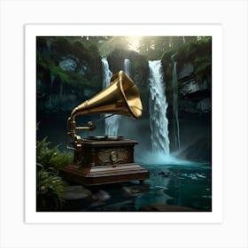 Waterfall And Gramophone Art Print