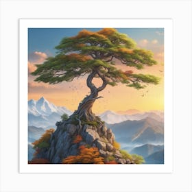 Lone Tree On Top Of Mountain 60 Art Print