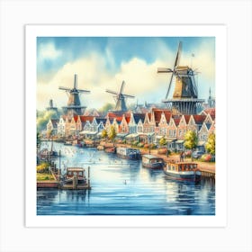 Windmills On The Canal 10 Art Print