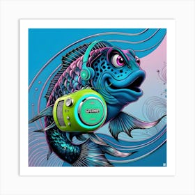 A Funky Fish With A Neon Walkman (4) Art Print