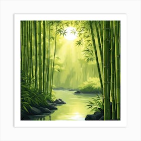 A Stream In A Bamboo Forest At Sun Rise Square Composition 329 Art Print