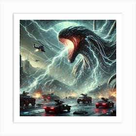 A Dramatic Sci Fi Scene Depicting Oblivion Maw Kaiju Art Print