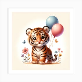 Cute Tiger with Balloons Art Print