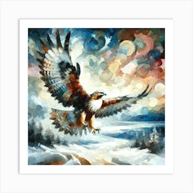 Oil Texture Abstract Hawk In Winter Sky Art Print