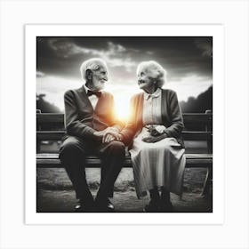 Couple Sitting On A Bench Art Print