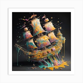 Pirate Ship with a splash of colour Art Print