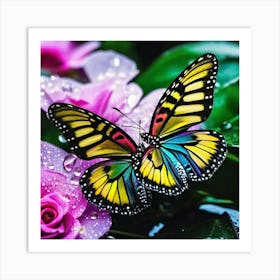 Butterfly On Roses 2 Art Print