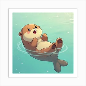 A Charming Sea Otter Floating On Its Back 2 Art Print