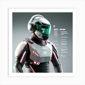 The Image Depicts A Stronger Futuristic Suit For Military With A Digital Music Streaming Display 12 Art Print