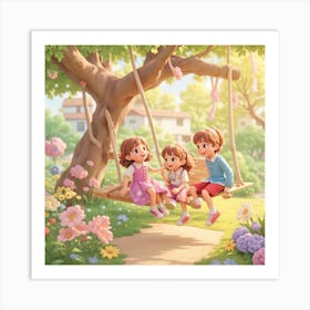 Children On A Swing Art Print