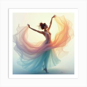 Beautiful Dancer Amidst Watercolor Dreamy Mist 1 Art Print