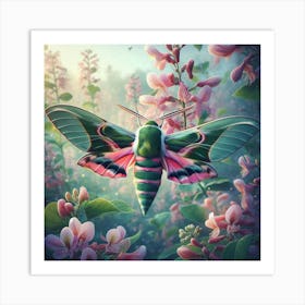 A Beautiful Elephant Hawk Moth Sitting On A Honeysuckle Flower 3 Art Print