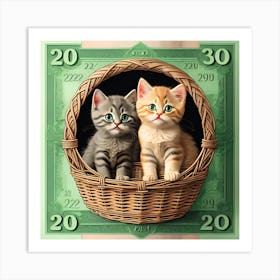 Cat In A Basket Vintage Adorable Poster Art Print