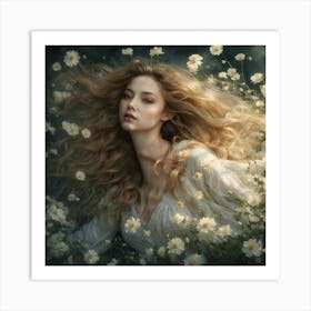 Girl In Flowers Art Print