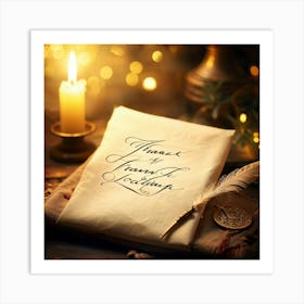 Calligraphic Thank You Note Elegant Looping Script Scribed On Aged Parchment Wax Seal Embossed (2) Art Print