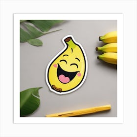 A Happy Banana With A Smiling Face And A Heart Sticker Art Print