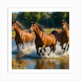 Horses Running In The Water Art Print