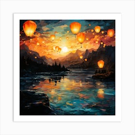 Paper Lanterns In The Sky 4 Art Print