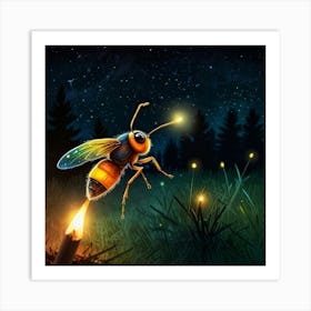 Bee Flying In The Night Art Print