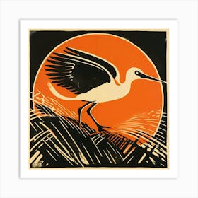 Retro Bird Lithograph Stork 3 Art Print