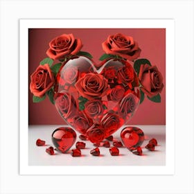 Red Roses In A Heart Art Print