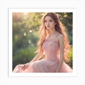 Pretty Girl In Pink Dress Art Print