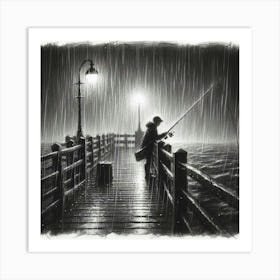 Fishing In The Rain 6 Art Print