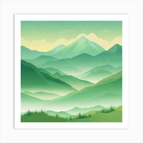 Misty mountains background in green tone 22 Art Print