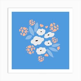 Flowers On A Blue Background Art Print