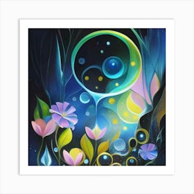 Abstract oil painting: Water flowers in a night garden 14 Art Print