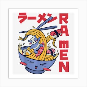 Surfing Ramen Panda Otaku Anime Manga Art Print