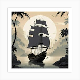 Pirate Ship In The Sea Art Print