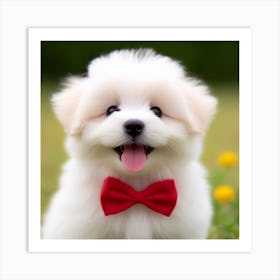 Cute Puppy With Red Bow Tie Art Print