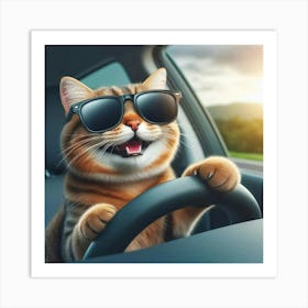 Cat Driving A Car Art Print