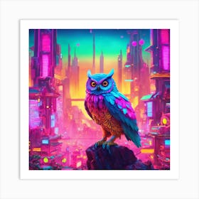 Neon Owl Art Print