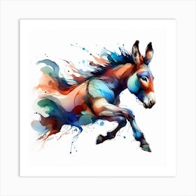 Experience The Beauty And Grace Of A Donkey In Motion With This Dynamic Watercolour Art Print 3 Art Print