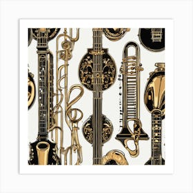 Gold Musical Instruments 1 Art Print