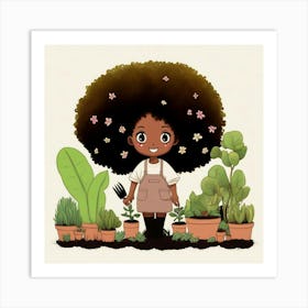 Afro Girl In The Garden Art Print