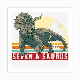 Kids Seven Year Old Triceratops Dinosaur Kids 7th Birthday Art Print