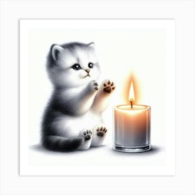 Cute Kitten With Candle Art Print