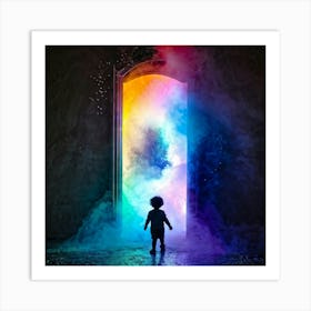 Child Walks Through A Rainbow Door Art Print